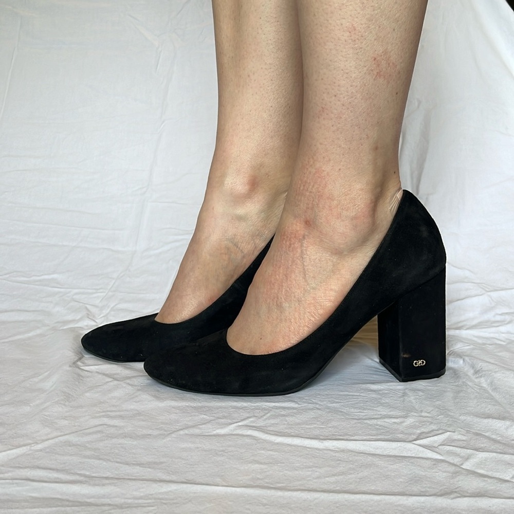 Black Suede Block Heel Pumps - Classic Women's Dress Shoes